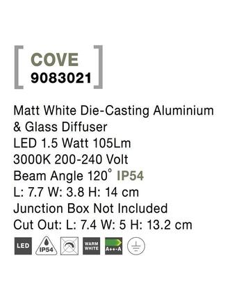 NOVA LUCE venkovní zapuštěné svítidlo do zdi COVE matný bílý litý hliník a skleněný difuzor LED 1.5W 3000K 200-240V 120st. IP54 9083021