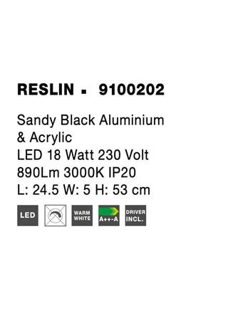 NOVA LUCE nástěnné svítidlo RESLIN černý hliník a akryl LED 18W 220V 3000K IP20 9100202