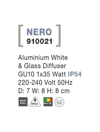 NOVA LUCE venkovní nástěnné svítidlo NERO hliník bílé skleněný difuzor GU10 1x7W 220-240V IP54 bez žárovky světlo dolů 910021