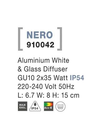NOVA LUCE venkovní nástěnné svítidlo NERO hliník bílé skleněný difuzor GU10 2x7W 220-240V IP54 bez žárovky světlo nahoru a dolů 910042