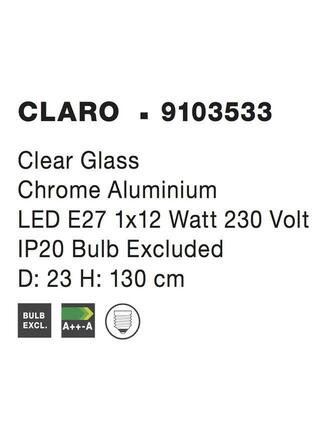 NOVA LUCE závěsné svítidlo CLARO čiré sklo chromovaný hliník E27 1x12W 230V IP20 bez žárovky 9103533