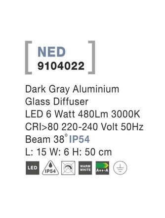 NOVA LUCE venkovní sloupkové svítidlo NED tmavě šedý hliník skleněný difuzor LED 6W 3000K 220-240V 38st. IP54 9104022
