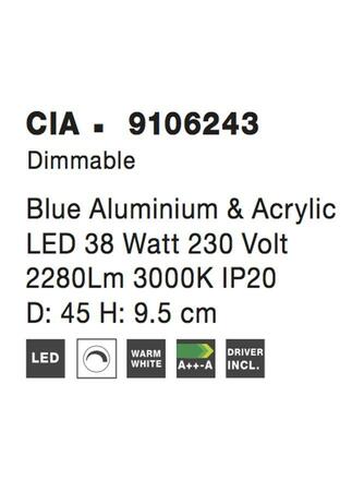 NOVA LUCE stropní svítidlo CIA modrý hliník a akryl LED 38W 230V 3000K IP20 stmívatelné 9106243
