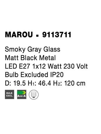 NOVA LUCE závěsné svítidlo MAROU kouřové šedé sklo matný černý kov E27 1x12W 230V bez žárovky IP20 9113711