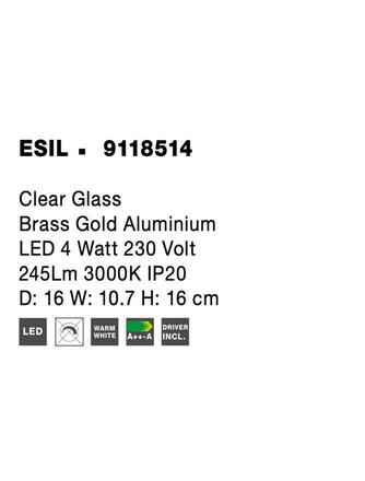 NOVA LUCE nástěnné svítidlo ESIL čiré sklo mosazný zlatý hliník LED 4W 230V 3000K IP20 9118514