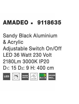 NOVA LUCE nástěnné závěsné svítidlo AMADEO černý hliník a akryl nastavitelné vypínač na těle LED 36W 230V 3000K IP20 9118635