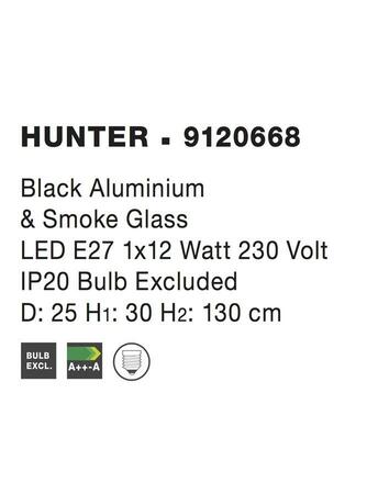 Nova Luce Originální závěsné svítidlo Hunter se stínidlem z kouřového skla - 1 x 40 W, pr. 250 x 300 mm NV 9120668