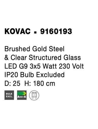 NOVA LUCE závěsné svítidlo KOVAC broušená zlatá ocel a čiré strukturované sklo G9 3x5W 230V IP20 bez žárovky 9160193