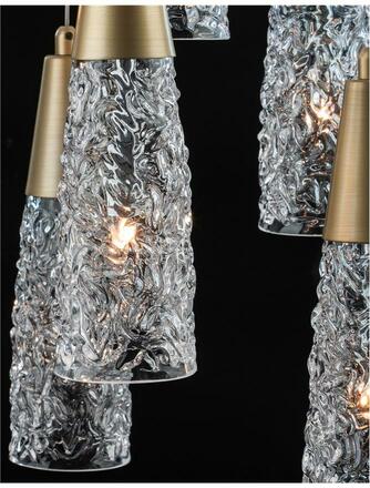 NOVA LUCE závěsné svítidlo KOVAC broušená zlatá ocel a čiré strukturované sklo G9 6x5W 230V IP20 bez žárovky 9160196