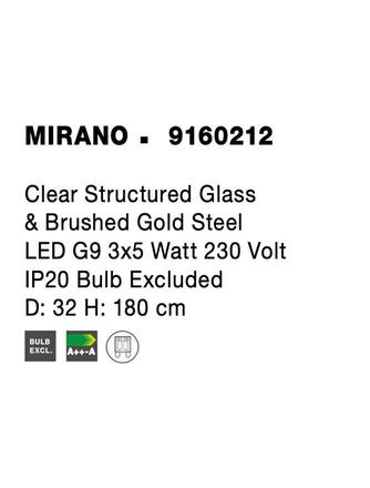 NOVA LUCE závěsné svítidlo MIRANO čiré strukturované sklo a broušená zlatá ocel G9 3x5W 230V IP20 bez žárovky 9160212