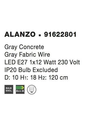 NOVA LUCE závěsné svítidlo ALANZO šedý beton šedý kabel E27 1x12W IP20 bez žárovky 91622801