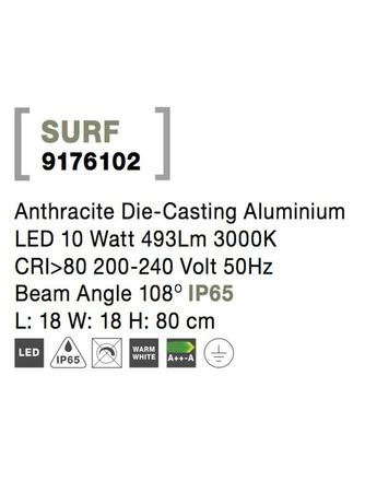 NOVA LUCE venkovní sloupkové svítidlo SURF LED antracit 3000K 200-240V 108st. IP65 9176102