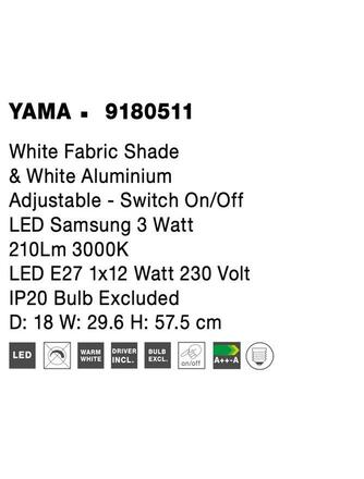 NOVA LUCE nástěnné svítidlo YAMA bílé stínidlo a bílý hliník nastavitelné - vypínač na těle E27 1x12W 230V IP20 bez žárovky LED Samsung 3W 3000K čtecí lampička 9180511