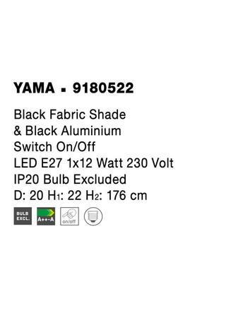 NOVA LUCE stojací lampa YAMA černé stínidlo a černý hliník vypínač na těle E27 1x12W 230V IP20 bez žárovky 9180522