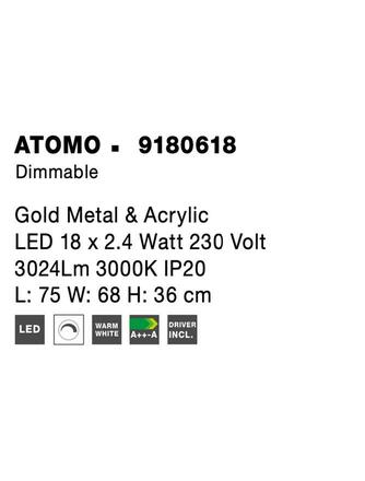 NOVA LUCE stropní svítidlo ATOMO zlatý kov a akryl LED 18 x 2.4W 230V 3000K IP20 stmívatelné 9180618