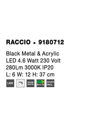 NOVA LUCE nástěnné svítidlo RACCIO černý kov a akryl LED 4.6W 230V 3000K IP20 9180712