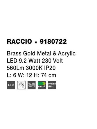 NOVA LUCE nástěnné svítidlo RACCIO zlatý kov a akryl LED 9.2W 230V 3000K IP20 9180722