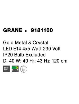 NOVA LUCE závěsné svítidlo GRANE zlatý kov a křišťál E14 4x5W 230V IP20 bez žárovky 9181100