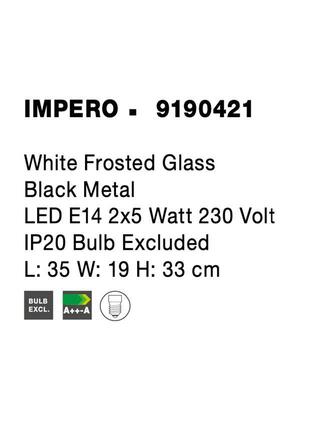 NOVA LUCE nástěnné svítidlo IMPERO bílé matné sklo černý kov E14 2x5W 230V IP20 bez žárovky 9190421