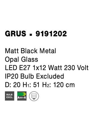 NOVA LUCE závěsné svítidlo GRUS matný černý kov opálové sklo E27 1x12W 230V IP20 bez žárovky 9191202