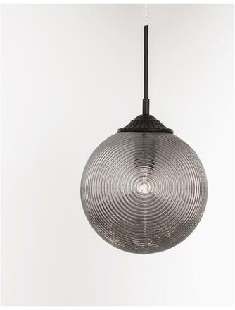 NOVA LUCE závěsné svítidlo ATHENA kouřové šedé sklo matný černý kov E27 1x12W 230V IP20 bez žárovky 9191210