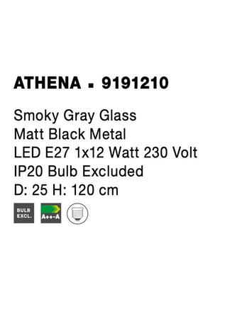 NOVA LUCE závěsné svítidlo ATHENA kouřové šedé sklo matný černý kov E27 1x12W 230V IP20 bez žárovky 9191210