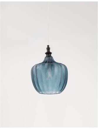 NOVA LUCE závěsné svítidlo LONI matný černý kov tmavě modré sklo E27 1x12W 230V IP20 bez žárovky 9191243