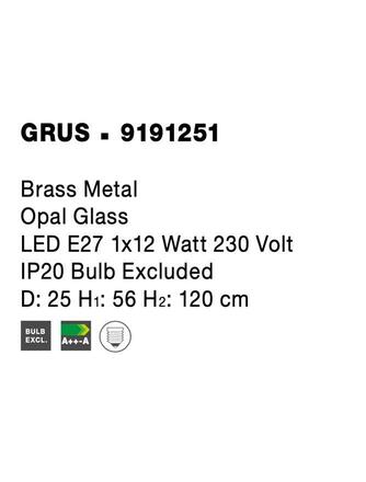NOVA LUCE závěsné svítidlo GRUS mosazný kov opálové sklo E27 1x12W 230V IP20 bez žárovky 9191251