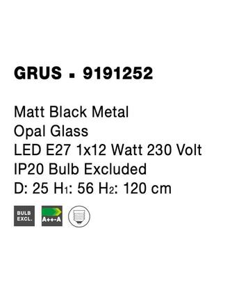 NOVA LUCE závěsné svítidlo GRUS matný černý kov opálové sklo E27 1x12W 230V IP20 bez žárovky 9191252