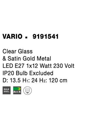 NOVA LUCE závěsné svítidlo VARIO čiré sklo a saténový zlatý kov E27 1x12W 230V IP20 bez žárovky 9191541