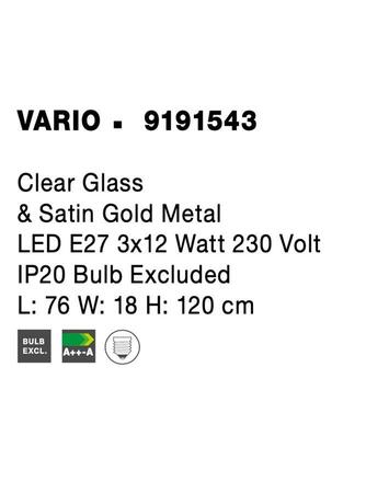 NOVA LUCE závěsné svítidlo VARIO čiré sklo a saténový zlatý kov E27 3x12W 230V IP20 bez žárovky 9191543
