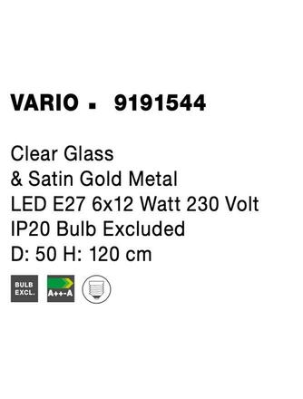 NOVA LUCE závěsné svítidlo VARIO čiré sklo a saténový zlatý kov E27 6x12W 230V IP20 bez žárovky 9191544