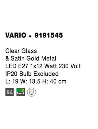 NOVA LUCE nástěnné svítidlo VARIO čiré sklo a saténový zlatý kov E27 1x12W 230V IP20 bez žárovky 9191545