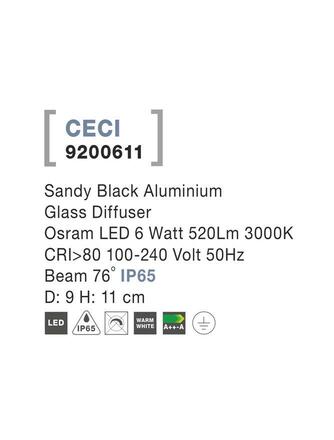 NOVA LUCE venkovní stropní svítidlo CECI černý hliník skleněný difuzor Osram LED 6W 3000K 100-240V 76st. IP65 9200611