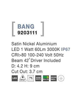 NOVA LUCE venkovní zapuštěné svítidlo do země BANG nikl satén hliník LED 1W 3000K IP67 100-240V 42st. vč. driveru 9203111