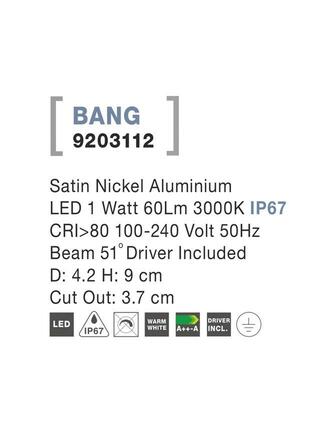 NOVA LUCE venkovní zapuštěné svítidlo do země BANG nikl satén hliník LED 1W 3000K IP67 100-240V 42st. vč. driveru 9203112