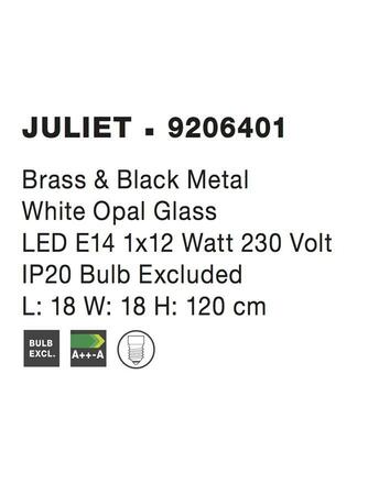 NOVA LUCE závěsné svítidlo JULIET mosaz a černý kov bílé opálové sklo E14 1x12W IP20 bez žárovky 9206401