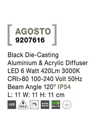 NOVA LUCE venkovní nástěnné svítidlo AGOSTO černý hliník a akrylový difuzor LED 6W 3000K 100-240V 120st. IP54 9207616