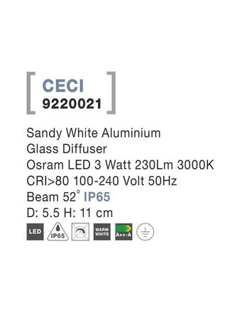 NOVA LUCE venkovní stropní svítidlo CECI bílý hliník skleněný difuzor Osram LED 3W 3000K 100-240V 52st. IP65 9220021