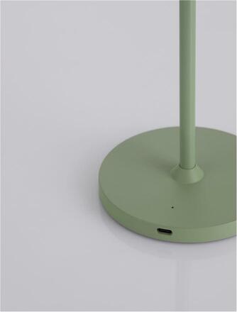 NOVA LUCE venkovní stolní lampa SEINA olivově zelený hliník a akryl LED 2W 2700K 5V DC IP54 vypínač na těle nabíjecí s PG základnou nebo USB C kabelem 9223405