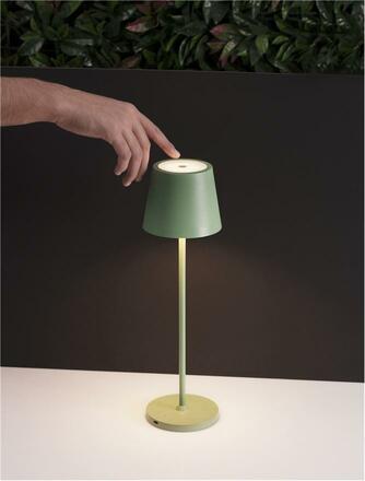 NOVA LUCE venkovní stolní lampa SEINA olivově zelený hliník a akryl LED 2W 2700K 5V DC IP54 vypínač na těle nabíjecí s PG základnou nebo USB C kabelem 9223405