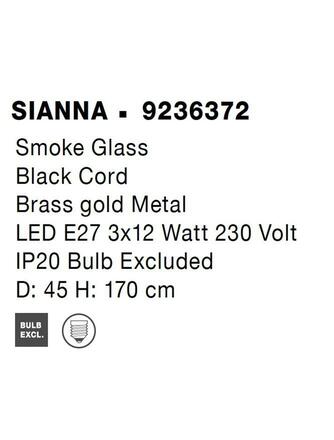 NOVA LUCE závěsné svítidlo SIANNA kouřové sklo mosazný zlatý kov E27 3x12W 230V IP20 bez žárovky 9236372