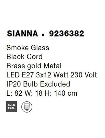 NOVA LUCE závěsné svítidlo SIANNA kouřové sklo mosazný zlatý kov E27 3x12W 230V IP20 bez žárovky 9236382