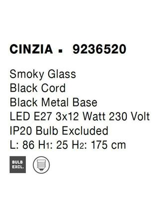 NOVA LUCE závěsné svítidlo CINZIA kouřové sklo černý kabel černá kovová základna E27 3x12W 230V IP20 bez žárovky 9236520