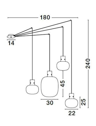 NOVA LUCE závěsné svítidlo CINZIA kouřové sklo černý kabel černá kovová základna E27 4x12W 230V IP20 bez žárovky 9236540