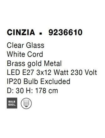 NOVA LUCE závěsné svítidlo CINZIA čiré sklo bílý kabel mosazný zlatý kov E27 3x12W 230V IP20 bez žárovky 9236610