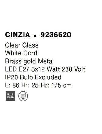 NOVA LUCE závěsné svítidlo CINZIA čiré sklo bílý kabel mosazný zlatý kov E27 3x12W 230V IP20 bez žárovky 9236620