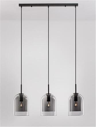 NOVA LUCE závěsné svítidlo VELOR dvouvrstvé kouřové sklo černý kabel černá kovová základna E27 3x12W 230V IP20 bez žárovky 9236720