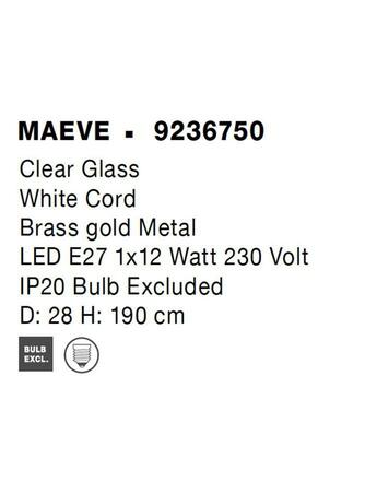 NOVA LUCE závěsné svítidlo MAEVE čiré sklo bílý kabel mosazný zlatý kov E27 1x12W 230V IP20 bez žárovky 9236750