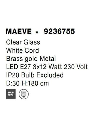 NOVA LUCE závěsné svítidlo MAEVE čiré sklo bílý kabel mosazný zlatý kov E27 3x12W 230V IP20 bez žárovky 9236755